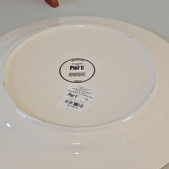 Pier 1 Dinner Plates 11" green lattice dahlia multicolor summer flowers set/ 2 - Picture 11 of 12